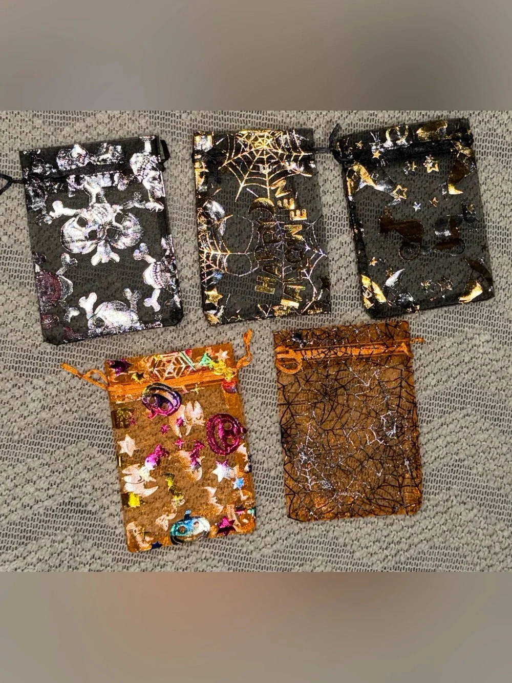 10pc Halloween Organza Gift Bags Drawstring Pouches Mixed Variety